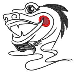 Cartoon fish with a big smile, red cheek, and black fin, perfect for fun embroidery projects.