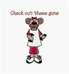 Cartoon monkey in playful sports attire holds dumbbells, showcasing a brown face and red accented outfit.
