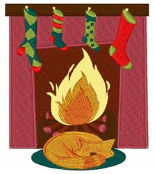 detailed christmas cat machine embroidery pattern - Cat At Fireplace for decorative pillow covers