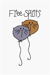 Two playful cat-shaped balloons, one purple and one brown, with the text 'Free Spirits' above, perfect for children’s decor.