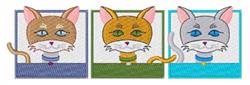 Playful cat faces in brown, orange, and gray with vibrant backgrounds, perfect for kids' items.