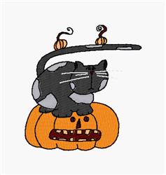 kitten detailed machine embroidery - Cat On Pumpkin for decorative pillow covers