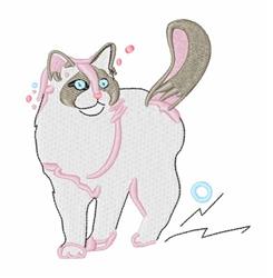 Playful cat with white fur, light pink accents, and blue eyes, perfect for cozy embroidery projects.