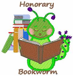 Playful green caterpillar engrossed in a book, surrounded by colorful books and blooming flowers. Applique design.