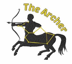 Centaur archer silhouette outlined in yellow constellation lines with playful text 'The Archer' above.