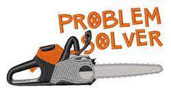 Cartoonish chainsaw in bold orange and black colors, featuring 'PROBLEM SOLVER' text beside it.