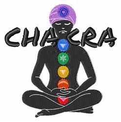 Meditating figure with colorful chakra symbols and bold 'CHAKRA' text, contemporary style.