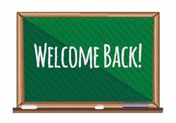 Chalkboard design with a vibrant green surface, wooden frame, and bold white 'Welcome Back!' text, perfect for educational se