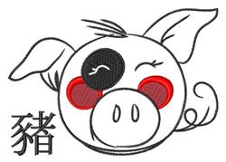 Cheerful cartoon pig face with rosy red cheeks and a playful black eye patch, perfect for kids' decor.