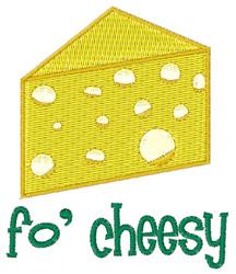 Playful cheese slice with bright yellow color and holes, featuring 'fo' cheesy' in cheerful green text.