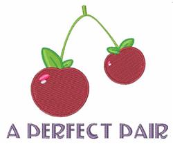 Playful design with bright red cherries and green leaves, featuring purple text 'A PERFECT PAIR'.