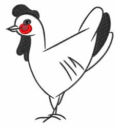 Cartoon chicken with a white body, black comb, and red wattles, perfect for playful embroidery.