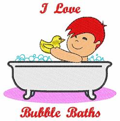 Cheerful child in a bathtub with bubbles and a yellow rubber duck, in a playful cartoon style.