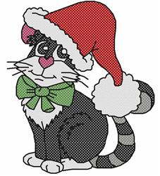 kitten detailed machine embroidery - Christmas Cat perfect for kitchen tea towels