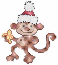 Santa Claus detailed machine embroidery - Christmas Monkey for decorative pillow covers