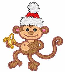 Santa Claus detailed machine embroidery - Christmas Monkey for reusable tote bags