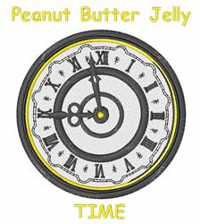 Playful clock design with a whimsical yellow border, featuring a white face and bold 'Peanut Butter Jelly TIME' text.