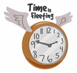 Whimsical clock with wings and 'Time is Fleeting' text, featuring a wooden frame and light gray accents.
