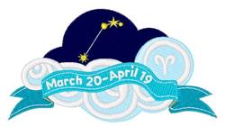 Playful cloud with stars and swirls, bright colors for spring, featuring a banner with 'March 20 - April 19'.