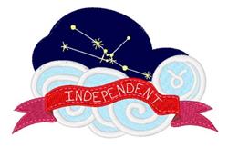 Playful cloud with stars above and a vibrant red 'INDEPENDENT' banner below on a light blue swirled background.