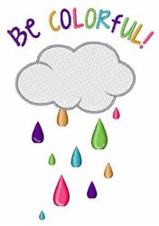 Playful cloud with colorful raindrops in purple, green, and orange, featuring cheerful text 'Be COLORFUL!'