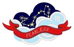 Whimsical scene featuring clouds with gold stars and a vibrant red fearless ribbon, ideal for decorative use.