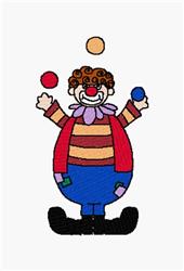 Cheerful clown juggling colorful balls in vibrant, striped attire. Perfect for circus-themed parties.
