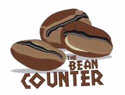 Playful design with three brown coffee beans featuring detailed textures, and bold text 'THE BEAN COUNTER' below.