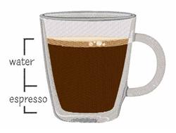 Coffee cup with rich brown espresso layered over light brown water, featuring clear labels in a modern style.