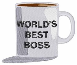 Whimsical coffee mug with 'WORLD'S BEST BOSS' in bold black on a colorful background, perfect as a gift.