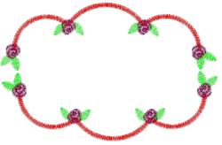 Colorful decorative scroll features a vibrant red scroll with purple roses and green leaves, perfect for spring.