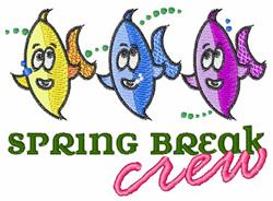 Playful fish applique design featuring yellow, blue, and purple cartoonish fish with smiles, perfect for spring break.