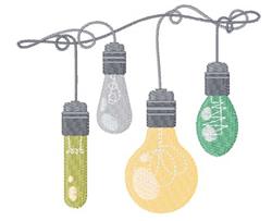 Whimsical string lights featuring four vibrant bulbs: clear, yellow, green, and leafy patterned, linked by a gray cord, perfe