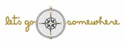 Whimsical compass with playful handwritten text 'let's go somewhere', featuring gold and black colors.