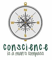 Compass design featuring a round shape with cardinal directions and the quote 'conscience is a man's compass' in modern fonts