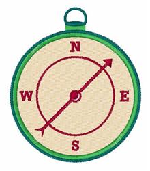Simple compass with green border, cardinal directions in red, on a light beige background. Suitable for various embroidery ap