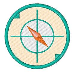 Stylized compass design featuring a circular shape, minimalistic teal border, and an orange needle, suitable for machine embr