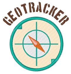 Compass design with a prominent arrow, bold GEO TRACKER text, and playful teal border, evoking adventure.
