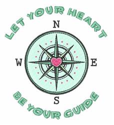Playful compass design with a pink heart at the center, surrounded by bold words 'LET YOUR HEART BE YOUR GUIDE'.