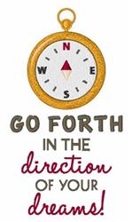 Whimsical compass design featuring gold and white circular elements, with a playful quote in gray and burgundy.