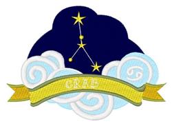 Whimsical constellation banner with yellow stars in a dark blue night sky, swirling clouds, and 'GEM' text.