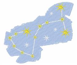 Constellation map with playful blue background, vibrant yellow stars, and white dotted lines resembling a whimsical night sky