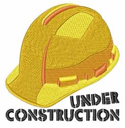 Bold construction helmet with 3D shading and 'UNDER CONSTRUCTION' text, vibrant yellow design for safety themes.