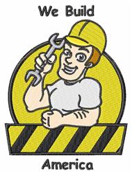 Cartoon construction worker with a wrench, yellow hard hat, and caution stripe background. Perfect for labor celebrations.