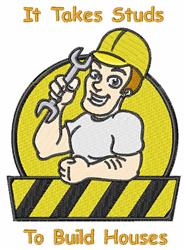 Cheerful cartoon construction worker in a yellow hard hat holds a wrench with caution stripes and a playful caption.