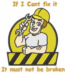 Cheerful male worker in a yellow hard hat holding a wrench against a bright yellow background with caution stripes.