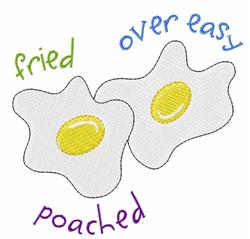 Playful design featuring two cooked eggs with vibrant yellow yolks, surrounded by colorful text elements, perfect for kitchen
