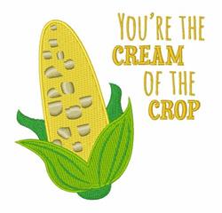 Playful applique corn cob with vibrant yellow kernels and green leaves, featuring cheerful 'YOU'RE THE CREAM OF THE CROP' tex