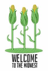 FSL corn stalks with vibrant green leaves and yellow kernels, showcasing bold black text 'WELCOME TO THE MIDWEST'.