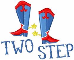 Playful cowboy boots in blue and red with yellow stars, featuring 'TWO STEP' text, perfect for country-themed decor.